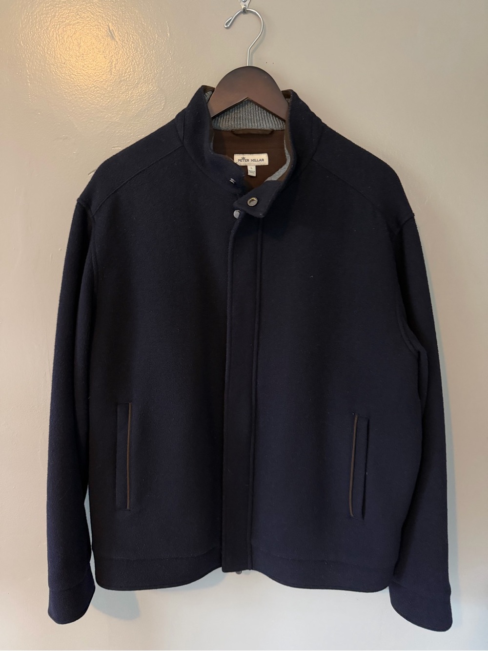 Peter Millar Navy Zip-Up Wool-Blend Stand Collar Sweater Jacket